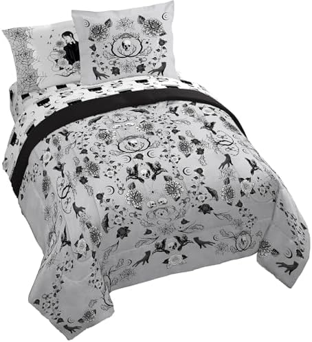 Wednesday Addams Full Size Comforter Set 7 Piece Floral Bedding, Gray