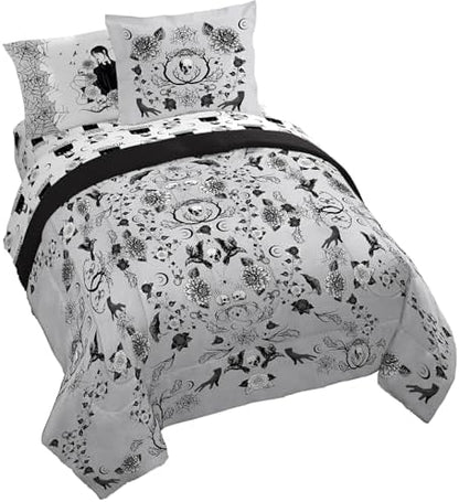 Wednesday Addams Queen Comforter Set 7 Piece Floral Bedding for Girls, Gray