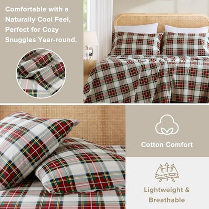 Comfort Spaces 100% Cotton Percale Sheets King Size Sheet Set, 4 Piece
