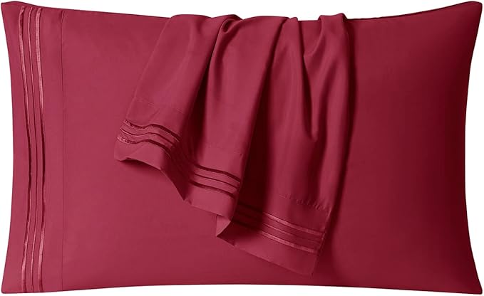 Clara Clark Bed Sheets, Premier 1800 Series 4 Piece Bed Sheet Set, Deep Pocket, Wrinkle, Fade, Stain Resistant, Luxury Soft Bedding Sheets & Pillowcases, California King, Burgundy Red