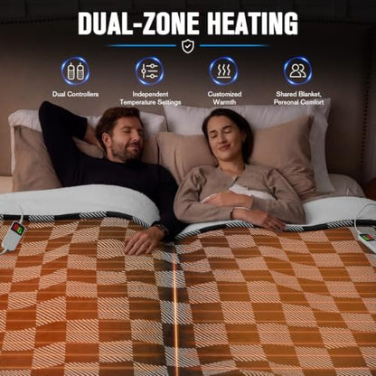 Black Electric Blanket Heated King Size 90"X100" Dual Control, Diagonal