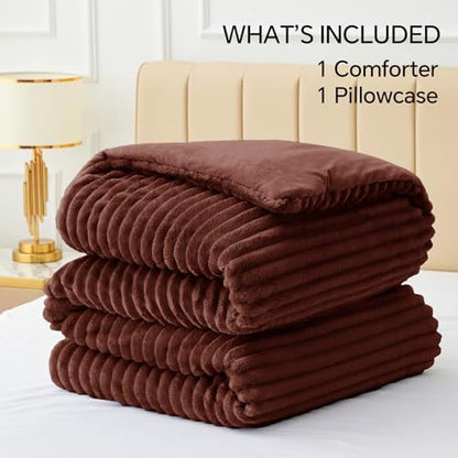 BEDELITE Fleece Twin/Twin XL Comforter Set, Fluffy Bed Set, Hot Chotolate