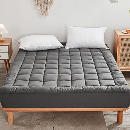 Mattress Pad Cover with Stretches to 18” Deep Pocket Fits Up to 8”-21” Cooling Bed Topper,Soft and Breathable Mattress Protector Cover (Gray, Queen)