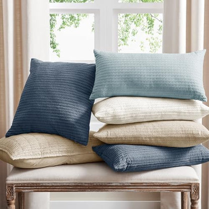 Levtex Home - Cloud Waffle Square Decorative Pillow - 12x24in - Textured Waffle Weave - Navy Blue - Polyester Filled - Cotton Solid Back - Zipper Closure