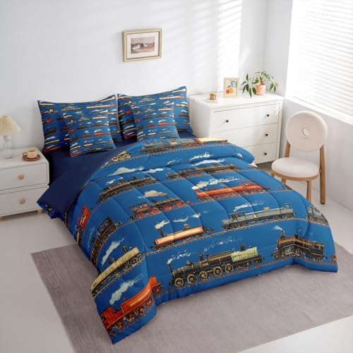 Feelyou Vintage Train Comforter Set Full Size 7 Pcs Bedding Set Boys Girls