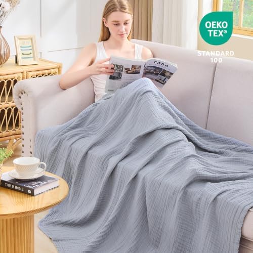 EMME Muslin Blankets for Adults Dusty Blue Small Blanket 40" x 50"