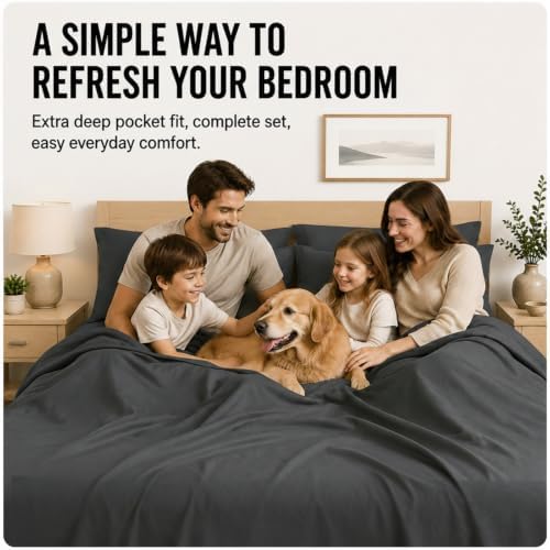 CozyLux Split King Sheets 7-Piece, 21-Inch Deep Pocket, Soft Brushed Feel