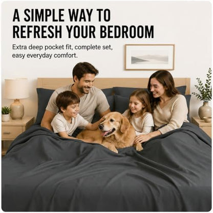 CozyLux Split King Sheets 7-Piece, 21-Inch Deep Pocket, Soft Brushed Feel