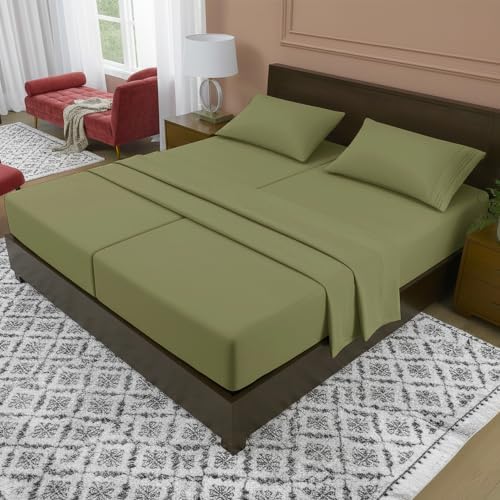 Elegant Comfort Luxury 5-Piece Bed Sheet Set - Luxury Bedding 1500 Premium Hotel Quality Microfiber, Wrinkle Resistant Cool & Breathable, Easy Elastic Fitted, Split King, Sage-Green