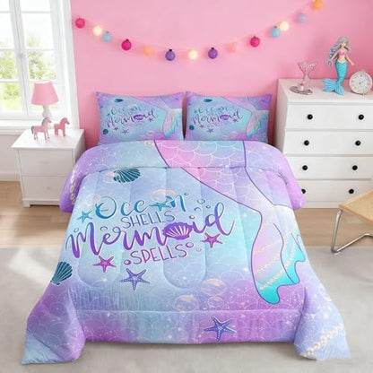 Feelyou Mermaid Bedding Set Twin Size Bedding Set for Kids