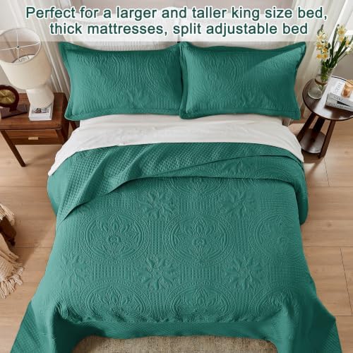 Qucover Queen Bedspread Medallion Pattern Quilt Bedding Set 3 Piece Teal