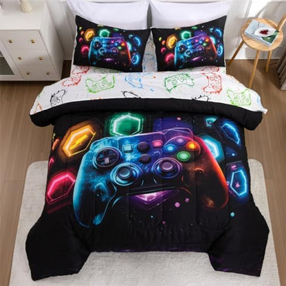 NTBED Game Console Comforter Set for Boys Girls Kids Space Universe Gaming Lightweight Microfiber Gamer Bedding Sets (Multi, Queen 5Pcs)