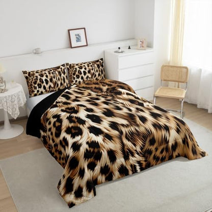 Feelyou Leopard Print Comforter Set - Cheetah Print Bedding Set for Kids - 1 Comforter Set with 2 Pillowcases - Full Size