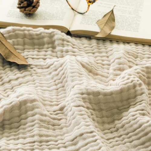 EMME Cotton Muslin Throw Blanket 4 Layer for Adults, Lightweight Breathable Gauze Blanket, Soft All Season Couch Blanket for Couch Bed Travel (Beige, 50"x60")