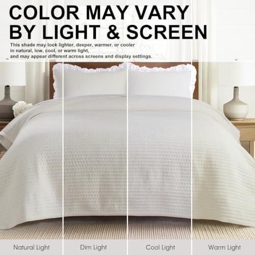 Oversized King Quilt Set 112 x 106 in, Lightweight, Cream White