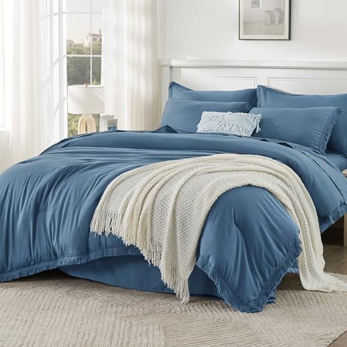 Andency King Comforter Set, 7 Pieces Sea Blue Bedding