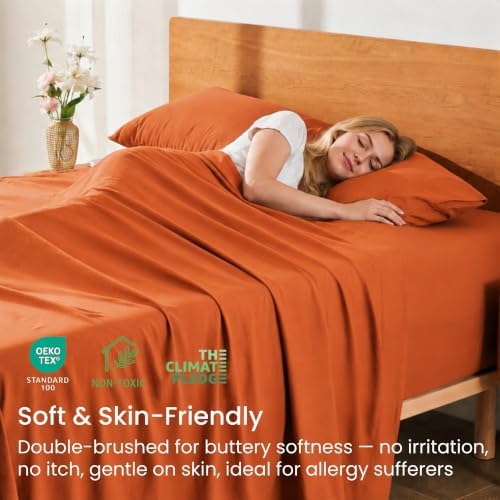 GOKOTTA 4 Piece Full Size Sheets Set - Soft, Breathable & Cozy - Orange