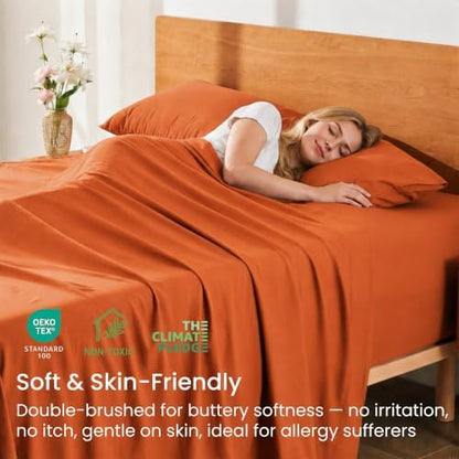 GOKOTTA 3 Piece Twin XL Sheet Set - Soft, Breathable & Cozy - Burnt Orange