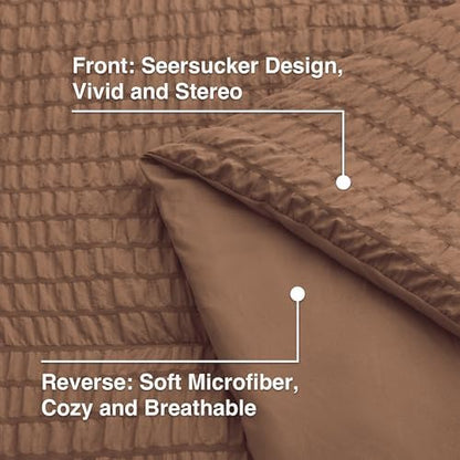 Love's cabin Seersucker Mocha Mousse King Size Comforter Set