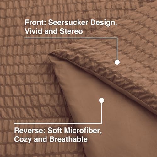 Love's cabin Seersucker Mocha Mousse Twin XL Comforter Set