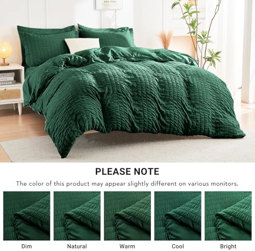 HYMOKEGE Emerald Green Full Size Comforter Sets Seersucker 7 Pieces, All Season Luxury Bed in a Bag for Bedroom, Bedding Set with Comforter, Sheets, Pillowcases & Shams