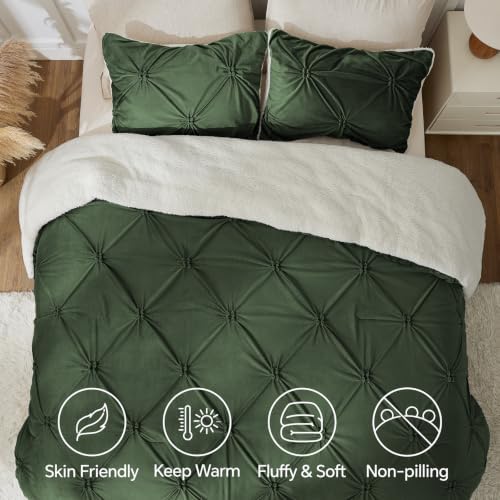 BEDELITE Fluffy Sherpa Queen Comforter Set,Pintuck-Olive Green