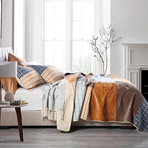 Secgo Quilt King Size - 100% Cotton Bedding Set (98 * 106 Inch) with 2 Pillow Shams, Patchwork Reversible Lightweight Bedspread, Quilted Coverlet Fit All-Season