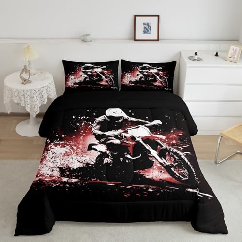 Feelyou Dirt Bike Full Size Comforter Set for Kids Boys Girls Decor