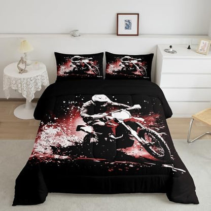 Feelyou Dirt Bike Queen Size Comforter Set for Kids Boys Girls Decor