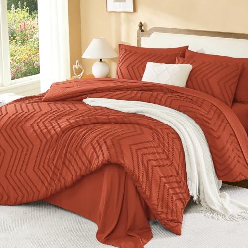 Litanika Super King Comforter Set with Sheets, 7 Pieces Boho Bed Set