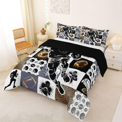 Erosebridal Football Sports Kids Comforter Set | Geometric Patchwork Bedding King,Rugby Down Comforter 3D Ball Game Duvet Set for Bedroom