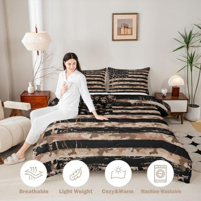 Feelyou American Flag Camouflage Comforter Set Full Bedding Set for Boys