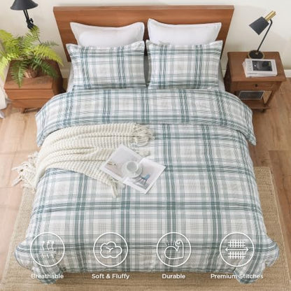 Andency Blue Plaid Comforter Set Full, Gingham Checkered Grid Bedding Set
