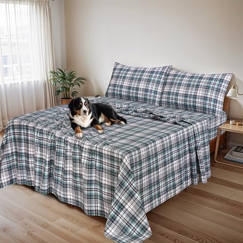 RUVANTI Flannel Sheets Set Full Size,Mint Grey