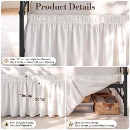 RIMELA Bed Skirt with Split Corners, Full, 15 Inch Drop, Warm White