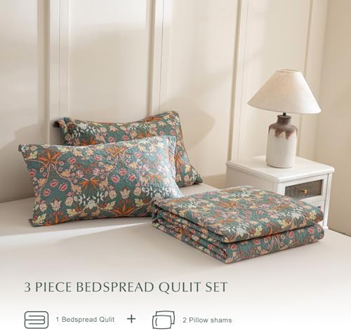 Lady Ann 100% Cotton Floral Quilt Sets Queen - Vibrant Paisley Flowers Pattern Plant Botanical Printed Quilted Bedspread & Coverlet Set, 3 PCS Lightweight Extra Soft Queen Bedding Sets All Season