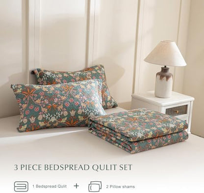 Lady Ann 100% Cotton Floral Quilt Sets Queen - Vibrant Paisley Flowers Pattern Plant Botanical Printed Quilted Bedspread & Coverlet Set, 3 PCS Lightweight Extra Soft Queen Bedding Sets All Season