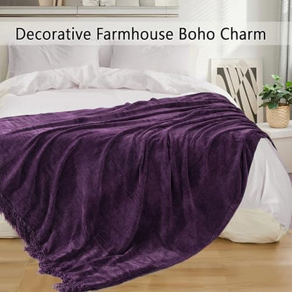 Chenille Throw Blanket for Couch 60" x 80" Twin, Dark Purple