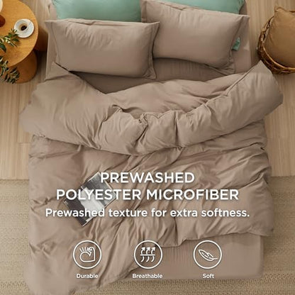 Bedsure Prewashed Duvet Cover King with Fitted Sheet, 4Pcs, Light Brown