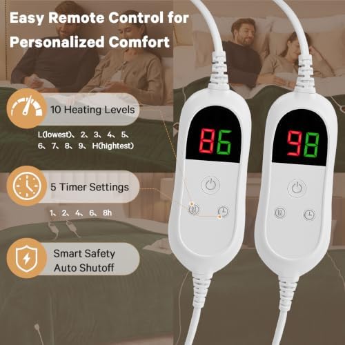 Heated Electric Blanket King Size, Dual Control, 90" x 100", Jasper