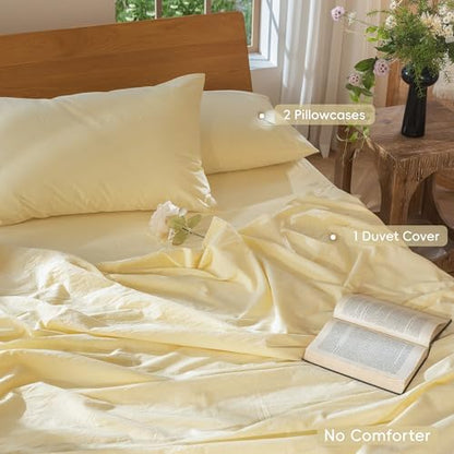MooMee Duvet Cover Set 100% Washed Cotton Linen Like Super King