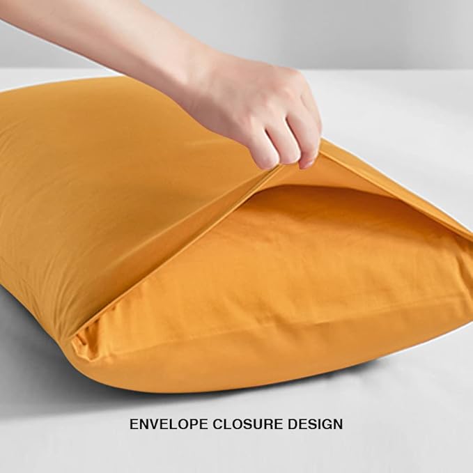 FLXXIE Pillow Cases Standard Size, Soft Microfiber Pillow Covers with Envelope Closure, Wrinkle, Stain Resistant Pillowcases, 2 Piece Set, 20x26, Ginger Yellow
