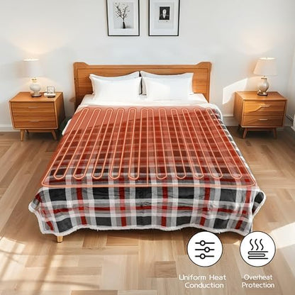 Electric Heated Blanket Full Size 72"x84", 10H Auto-Off, Black&Red Plaid
