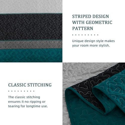 Cottolester Boho Quilt Set Full,Striped Plaid Bedspreads t Set,Peacock Blue
