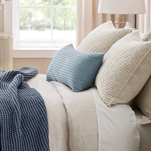 Levtex Home - Cloud Waffle Square Decorative Pillow - 12x24in - Textured Waffle Weave - Chambray - Polyester Filled - Cotton Solid Back - Zipper Closure
