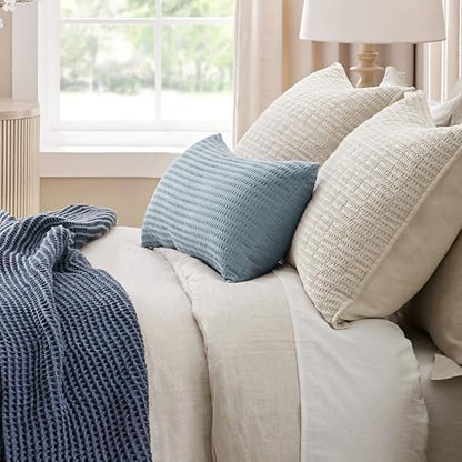 Levtex Home - Cloud Waffle Square Decorative Pillow - 12x24in - Textured Waffle Weave - Chambray - Polyester Filled - Cotton Solid Back - Zipper Closure