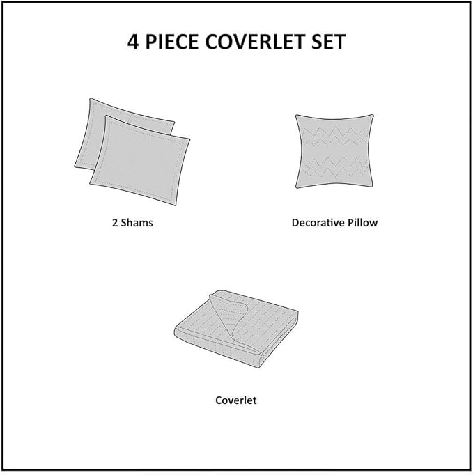 Madison Park Celeste Quilt Modern Classic Design All Season, Breathable Coverlet Lightweight Bedding Set, Matching Shams, Decorative Pillow, King/Cal King(104"x94"), Ruffle White 4 Piece