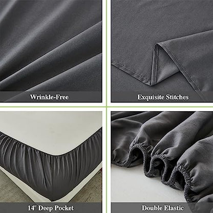 ILAVANDE Grey Queen Sheets Set 6 Piece,Hotel Luxury Super Soft 1800 Series Microfiber Queen Bed Sheets Set-Wrinkle Free & Breathable-14 Deep Pocket Sheets for Queen Size Bed(Queen,Grey)