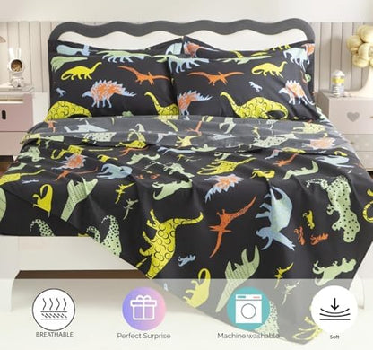 SDY 7PCS Dinosaur Comforter Set Full Size Cute Printed Comforter Sets Bed in a Bag for Toddler,Girls Boys and Kids,Dinosaur Bedding with 1Comforter, FlatSheet, FittedSheet and Pillowcases & Shams