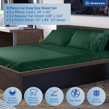 DREAMCARE California King Sheet Sets - 6 pcs Breathable Cooling Sheets